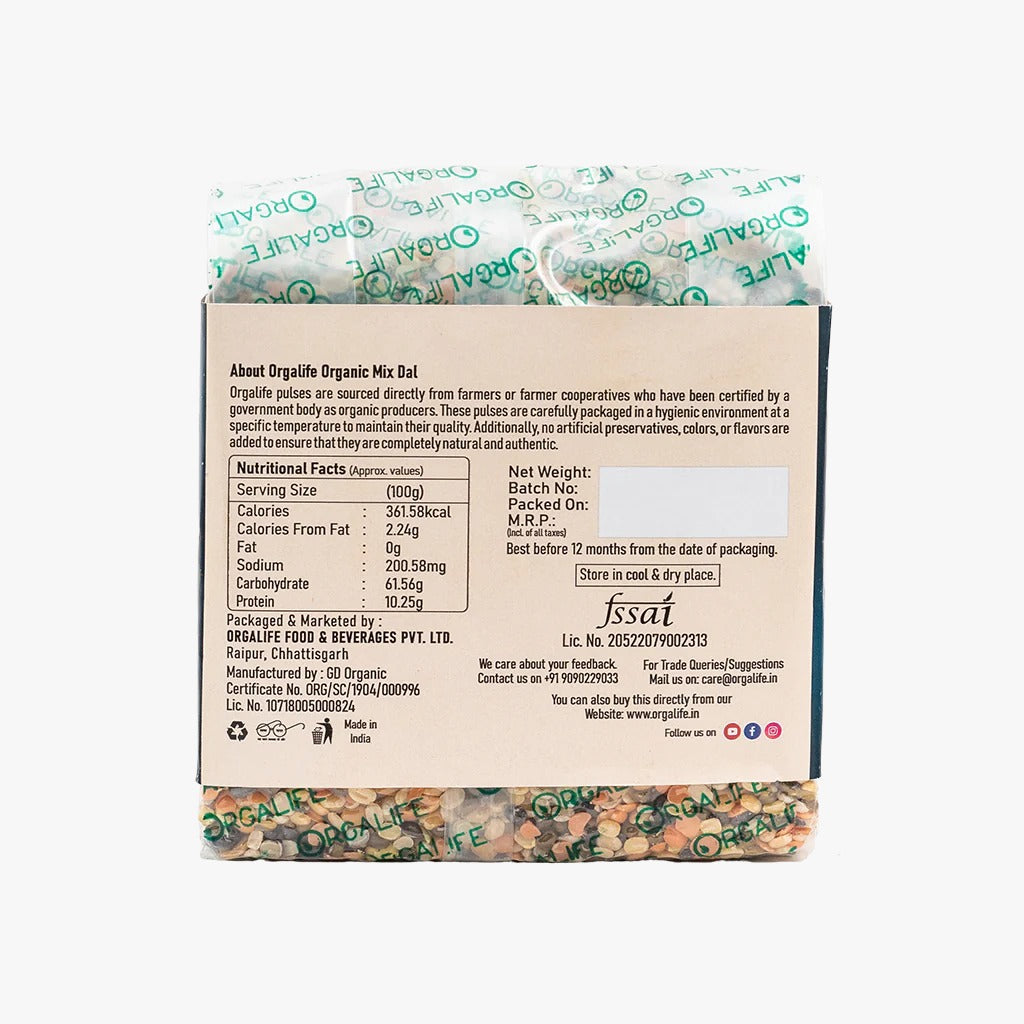 Organic Mix Dal ingredients