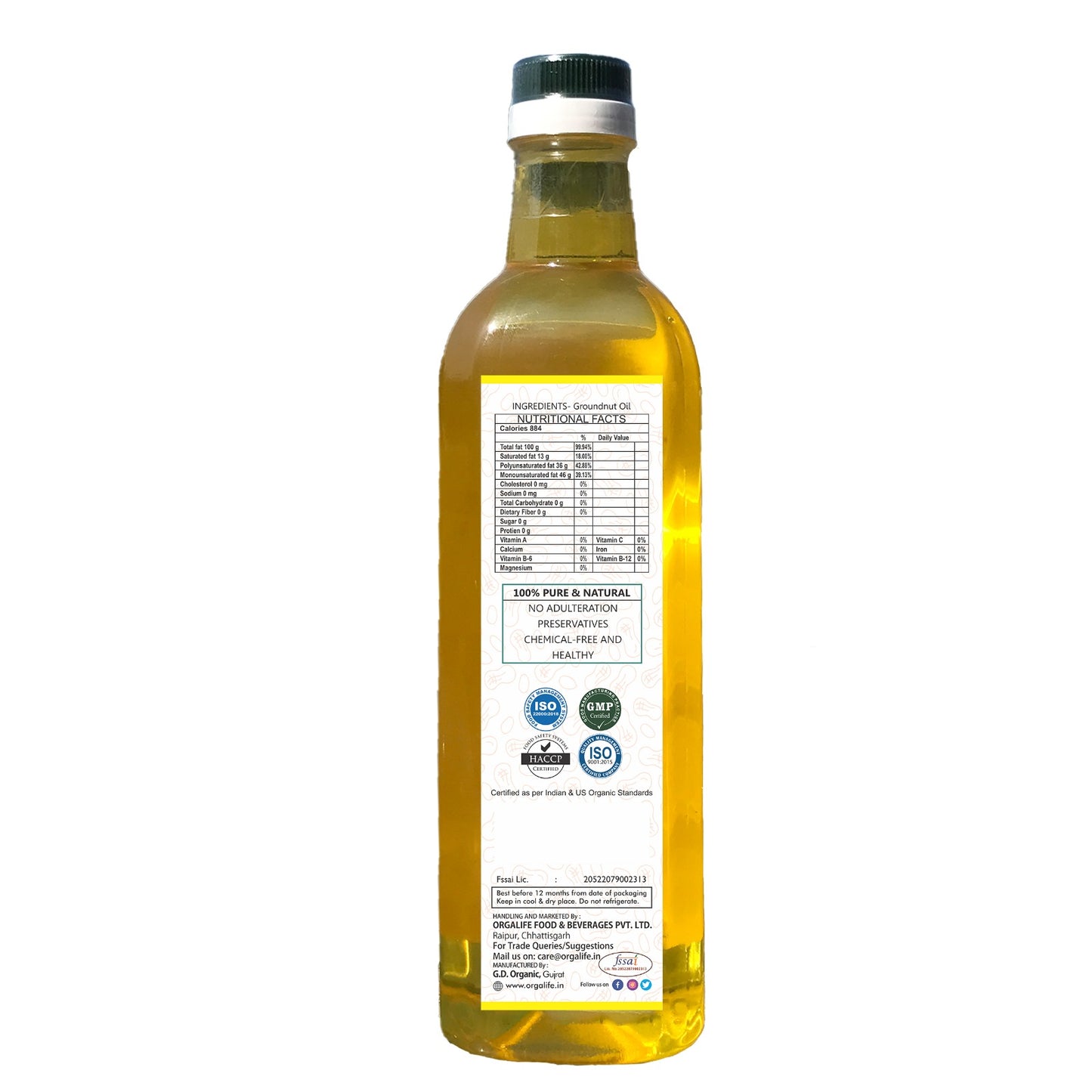 Organic Wood-Pressed Groundnut Oil 1ltr