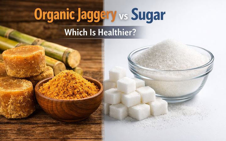 organic jaggery vs sugar comparison image natural sweetener vs refined sugar visual comparison