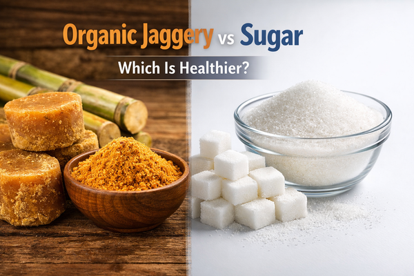 organic jaggery vs sugar comparison image natural sweetener vs refined sugar visual comparison