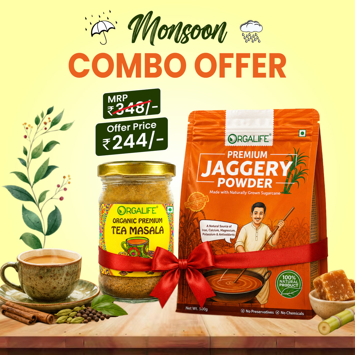 Monsoon Combo Pack – Organic Tea Masala + Organic Jaggery Powder