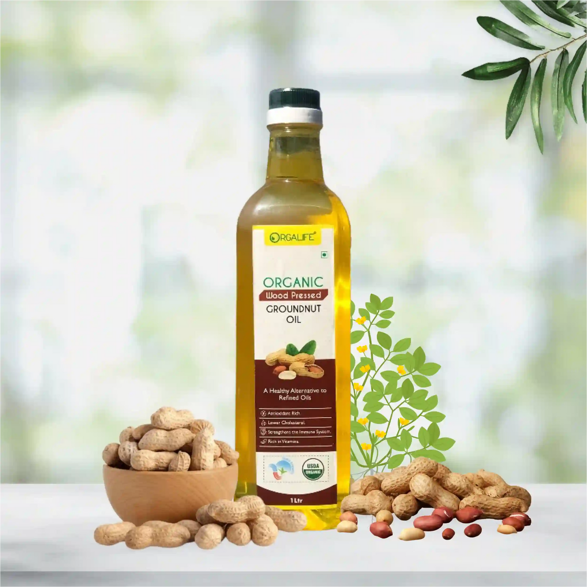 Organic Wood-Pressed Groundnut Oil 1ltr